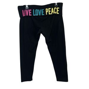 Y2K Joe Boxer Black Capri Leggings "Live Love Peace" Foldover Waist L/G